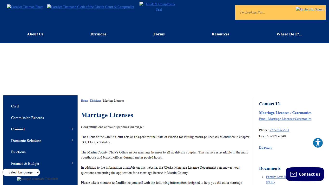 Marriage Licenses Martin County Clerk