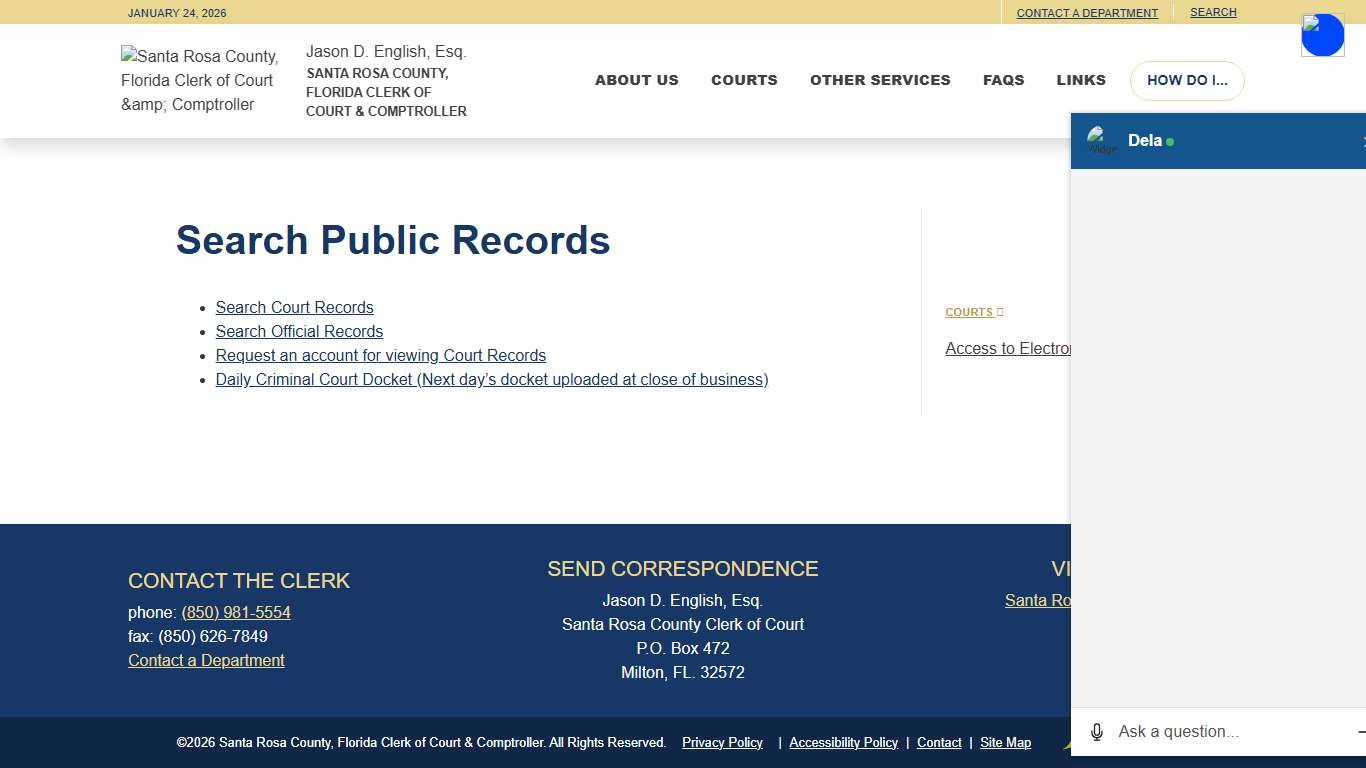Jason D. English, Esq. Santa Rosa County, FL Clerk of Court & Comptroller
